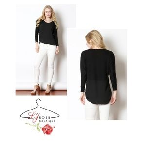 HI-LOW SEMI-SHEER‎ BLACK LONG SLEEVE